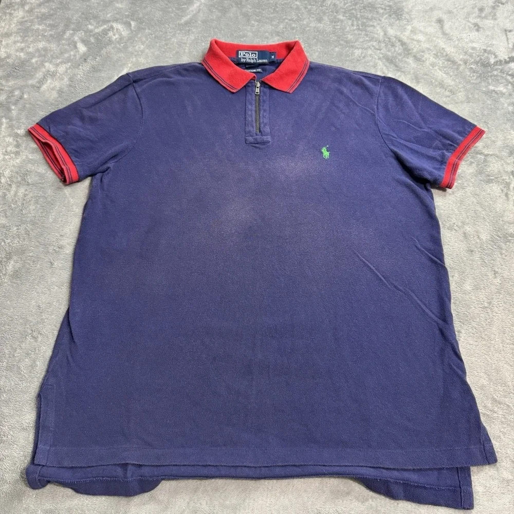 Vintage Polo Ralph Lauren 1/4 Zip Collared Shirt Mens M Custom Fit Faded Grunge